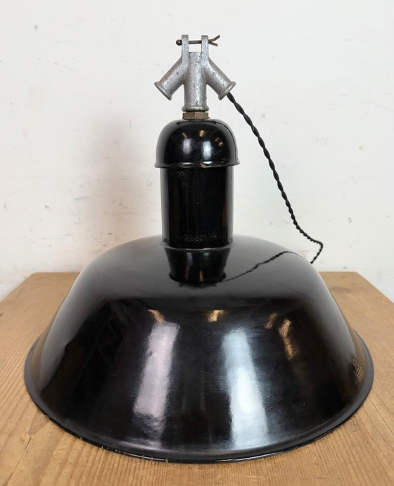 Image 1 of Black Enamel Industrial Pendant Lamp from AEG, 1930s