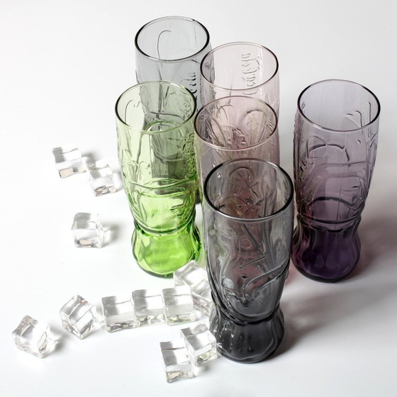 Image 1 of Juego de 6 vasos de Coca-Cola de estilo Art Nouveau / Luminarc para McDonald's / Francia / 2008