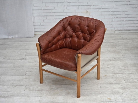 1970s, Swedish design by Gunnar Kentemo, armchair model G7 Pedro, leather., Wood, Brown, Mid Century Modern (photo 9 of 15)