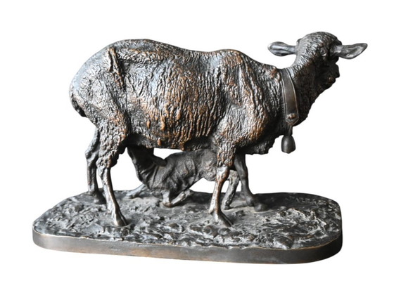 Image 1 of Pierre-Jules Mêne (1810-1879 )Bronze, The ewe and her lamb, with provenance