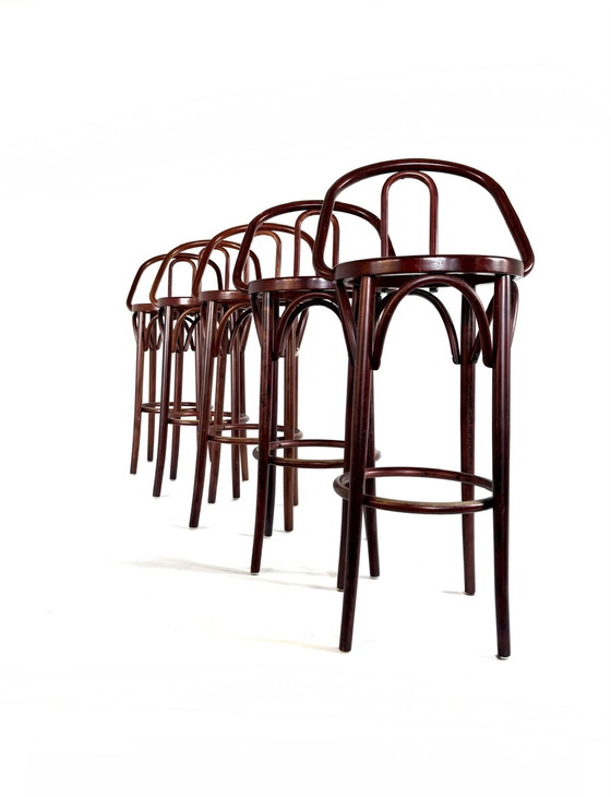 Image 1 of 5x vintage webbing bar stool, Thonet ‘60s style