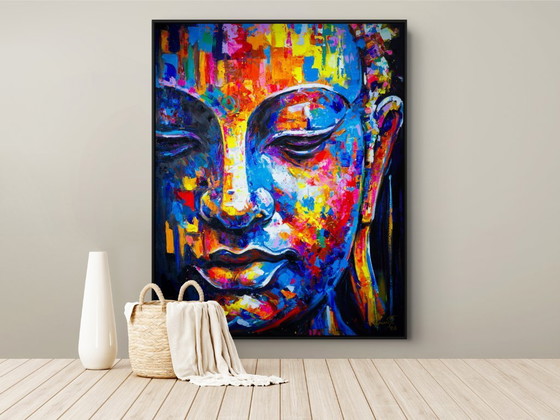 Image 1 of Peinture unique de Bouddha peinte à la main « Équilibre sacré » – Seksak Jaichumchen – 100×120 cm