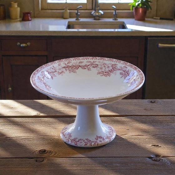 Image 1 of Compotier ancien en faïence terre de fer rose 