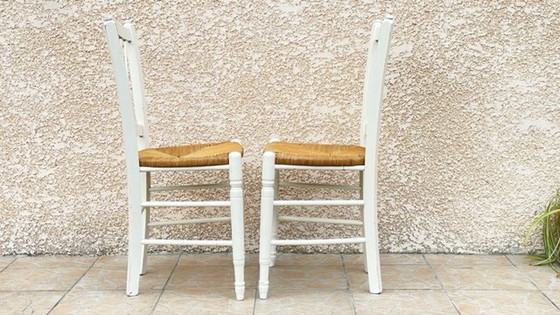 Image 1 of Paire de CHAISES Paillées BLANCHES Vintage