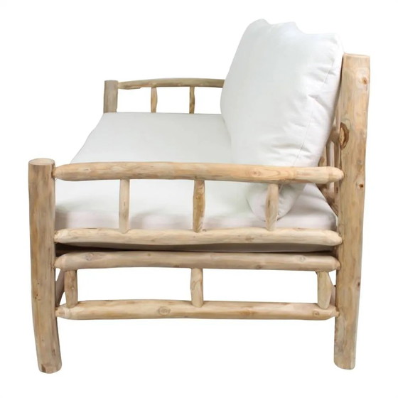 HOLZBANK MIT PANIOL-KISSEN – 2 Sitzer Sofas, Rustic (photo 4 of 8)