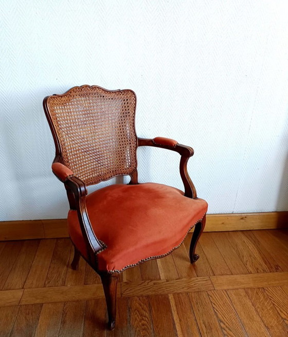 Louis XV terracotta and caning Armchair – Wood (photo 2 of 7)