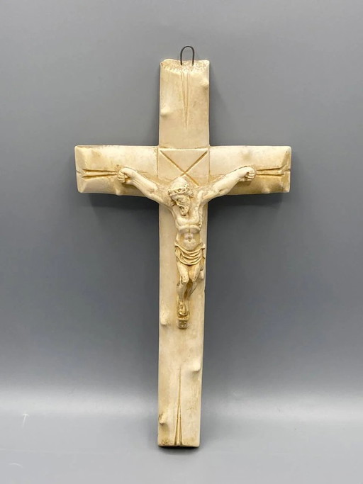 Wandkreuz, Biskuitporzellan – vergoldetes Christusrelief – Frankreich, ca. – decoratieve objecten, Metal