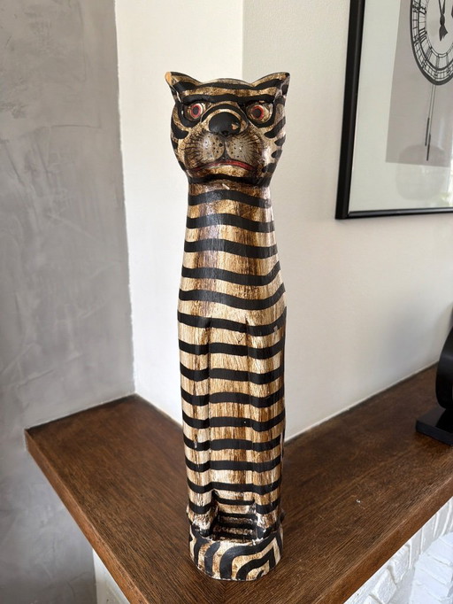 Vintage grote gestreepte kat 50cm hoog