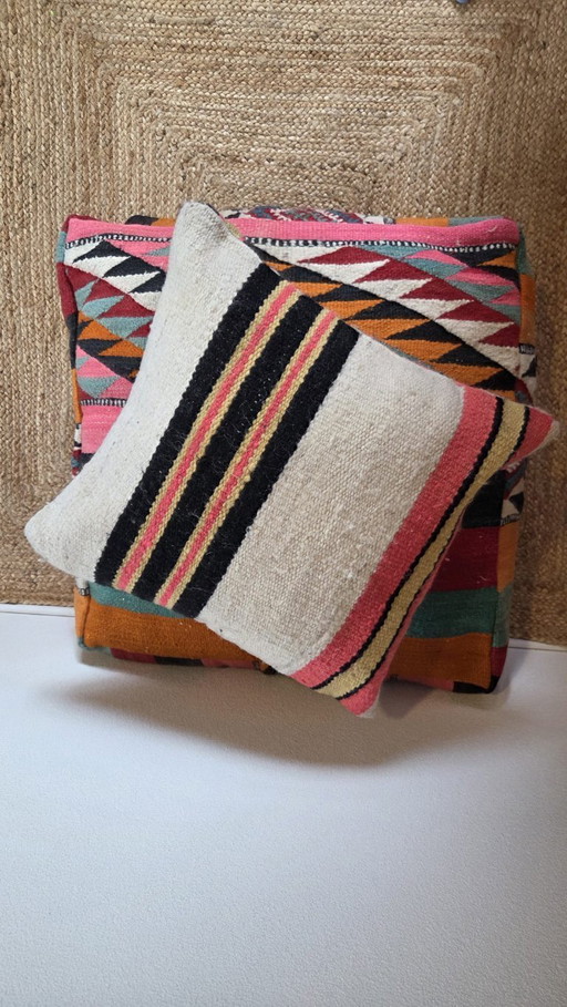Vintage Kilim pouf set, Moroccan flooring