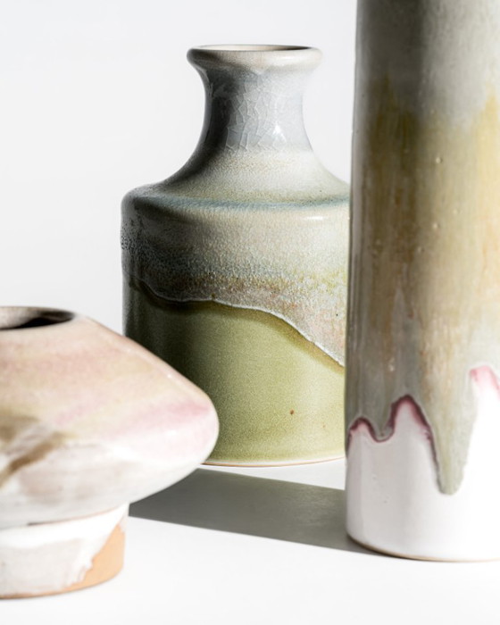 Image 1 of Barbara Stehr Organic Drip Glaze Ceramic Vase Trio – Germany, 1980s–1990s