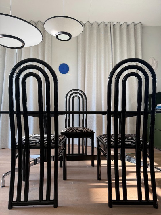 Image 1 of Set of 3 Postmodern Dining Chairs – Memphis Style – Zebra Print