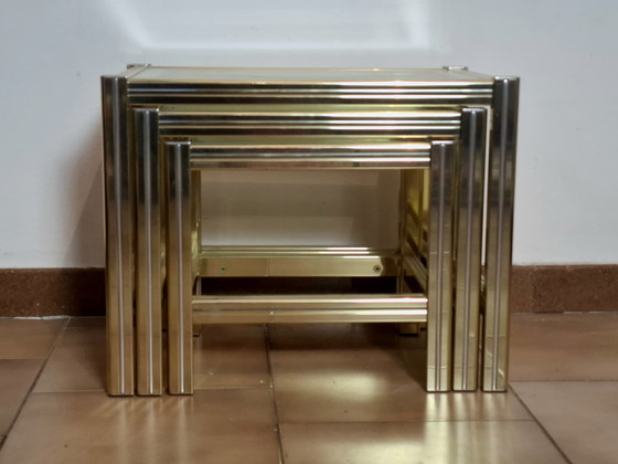 Image 1 of Set of 1980s glass and brass coffee tables