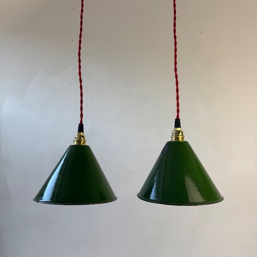 LOT 2 GREEN CONICAL WORKSHOP HANGERS