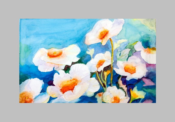 Image 1 of Watercolor Painting of Flowers. Watercolor Painting of Flowers. Hand-Painted and Signed Watercolor with Flowers. New.