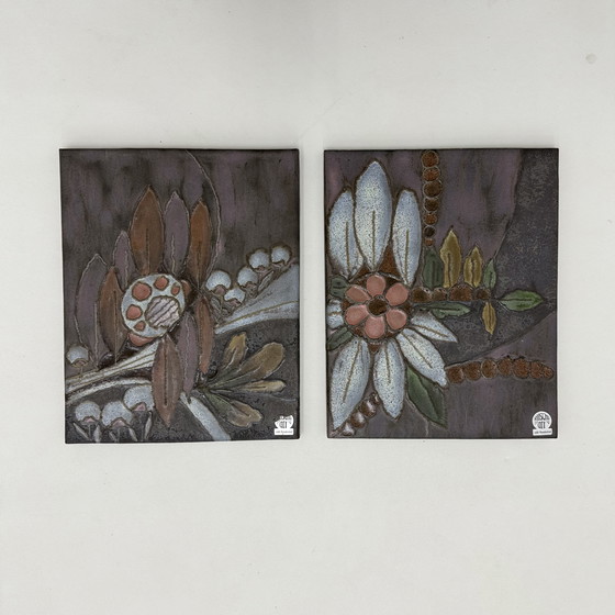Image 1 of Plaques murales florales en céramique Rusha Handarbeit, 1970