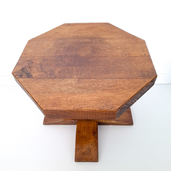 Image 1 of Vintage brutalist oak side table octagonal