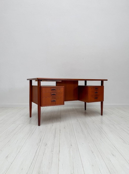 Vintage Danish Teak Executive Desk, Mid-Century Modern Writing Desk, 1960s