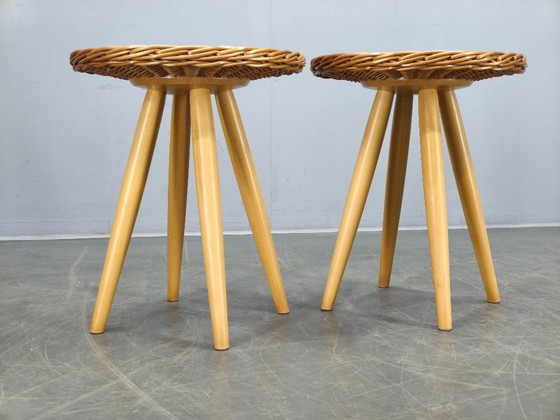 Image 1 of Een paar ULUV rotan bijzettafels van Jan Kalous, jaren 70.