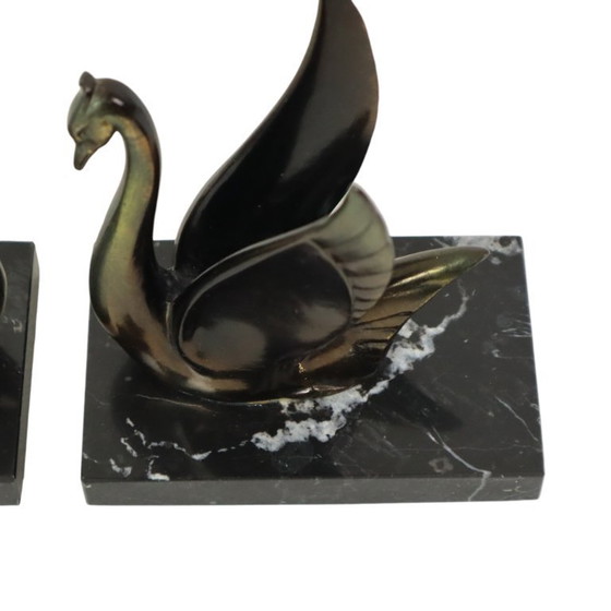 Image 1 of French Art Deco Swan Bookends