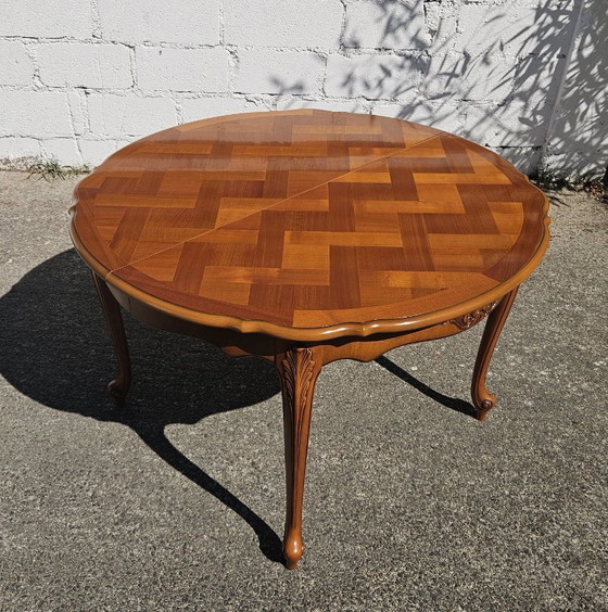 Image 1 of French Vintage Marqueterie Dining Table-Extendable Cherrywood Table-Style Louis XV-80s
