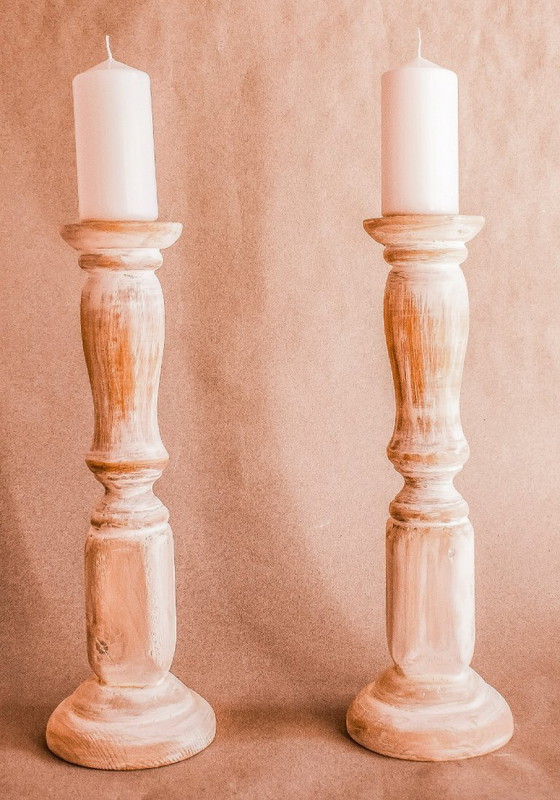 Image 1 of Kerzenständer aus Holz im Used-Look. Paar Kerzenhalter aus Holz. Designer-Kerzenständer. Rustikale Kerzenständer. Neu.