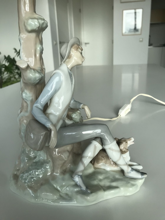 Image 1 of Lladro porcelain lamp with silk shade
