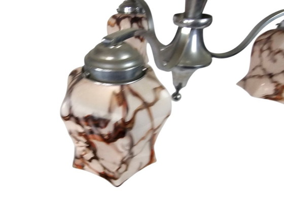 Image 1 of Niederländisches Design – Gispen-Stil – Pendelleuchte – Messing – Marmorglas – Art déco – 1930er Jahre