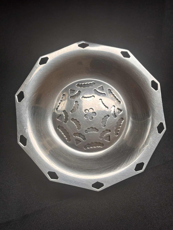 Image 1 of Plat à beurre Art déco en acier inoxydable : vaisselle française Coquillor