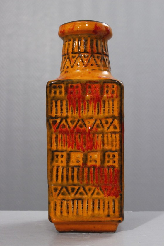 Image 1 of Vaso vintage Bodo Mans & Bay Keramik n° 70-25 arancio e rosso Germania Ovest anni '70