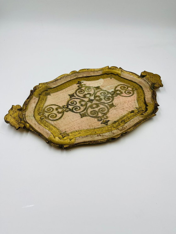 Image 1 of Vassoio fiorentino vintage in legno dorato, Italia
