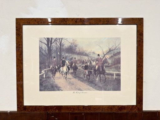 Old English print in walnut frame
