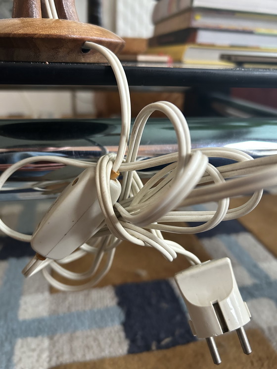 Image 1 of Handgeschnitzte Teakholz-Tischlampe im Mid-Century-Stil