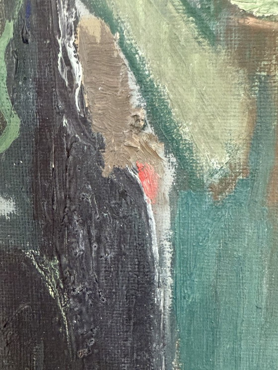 Image 1 of Composición abstracta modernista, óleo sobre lienzo «Bodegón de pescador» de Elisabeth Brunnström (1908-1988)