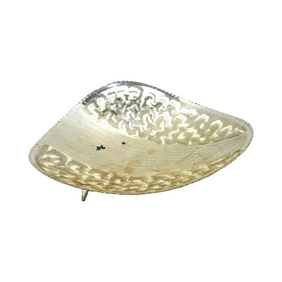Image 1 of Vintage plated plate on leaf-shaped legs, silver-plated, Germany, 1970s.