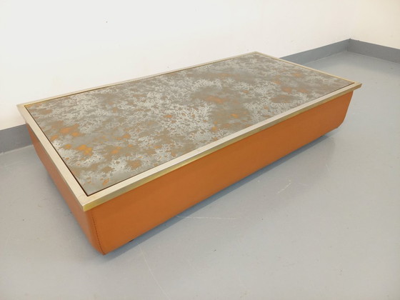 Image 1 of Tavolino vintage in vetro eglomato, cromo e pelle degli anni '70