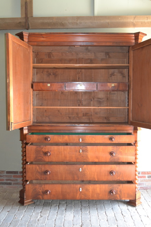 Antique mahogany wood Biedermeier cabinet.