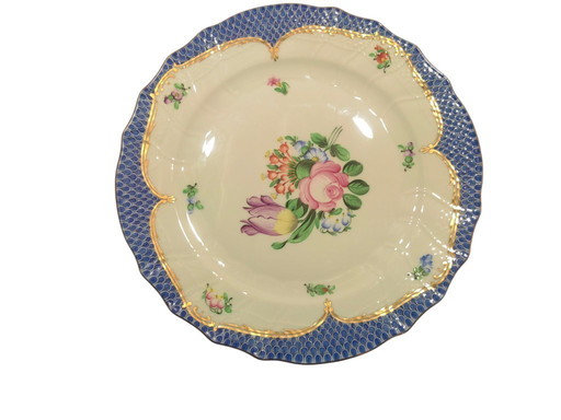 Seltene Herend-Speiseteller mit blauem Fischschuppenmuster (VHB) – 2er-Set