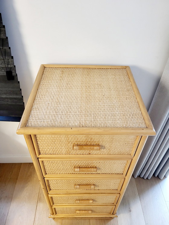 Image 1 of Vintage Boho Style Chest of Drawers In Bamboo And Rattan 1970