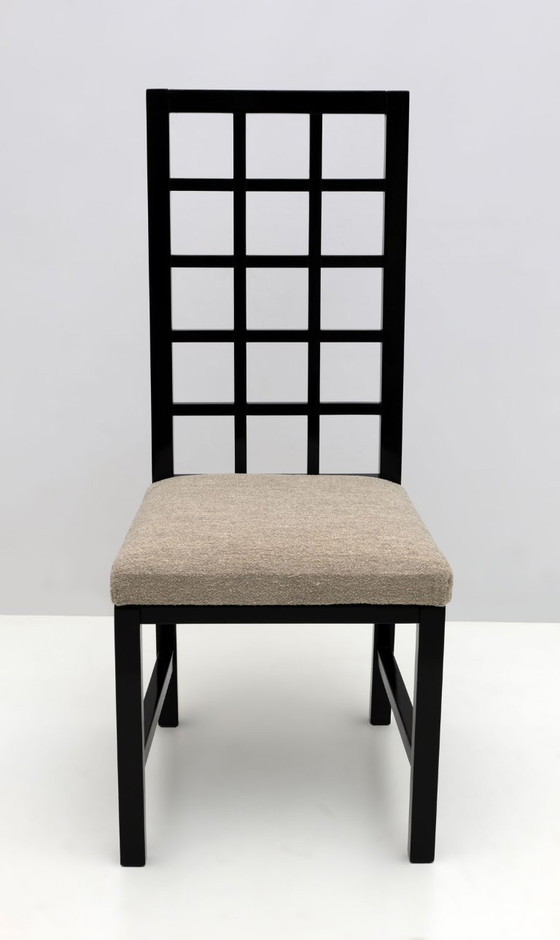 Image 1 of Vier Mackintosh-stijlen zwart gelakte stoelen met hoge rug, 1979