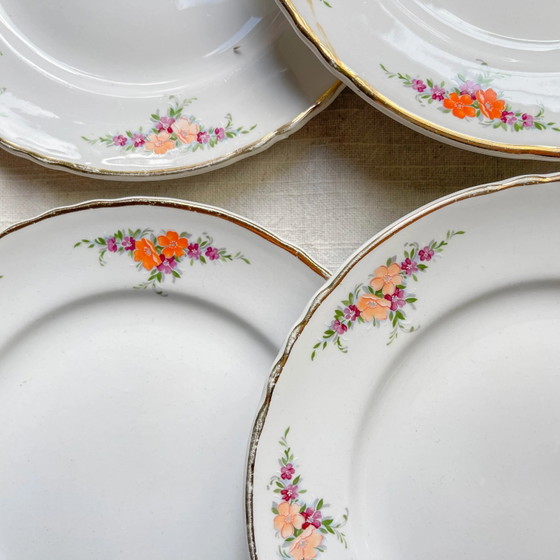 6 kleine vintage Moulin des Loups oranje bloemenborden – Servies, Porcelain (photo 4 of 11)