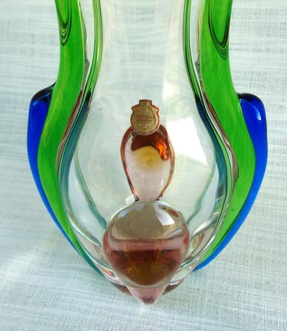 Image 1 of Vintage František Zemek Rhapsody Bohemian Crystal Vase, Czech Sommerso Art Glass, Original Label, Mid-Century Design