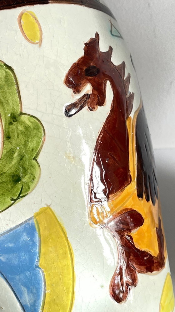 Image 1 of Italian Majolica Vases with Dragon Motif