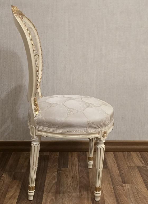 Image 1 of Grand Louis XVI Style Dining Suite: Large Oval Table & 10 Medallion Chairs (Solid Walnut)