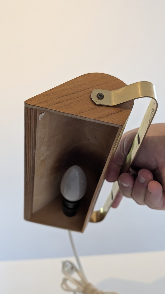 Image 1 of Lampada da parete svedese d'epoca in teak e ottone anni '60