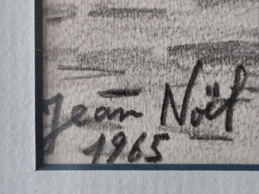 Vintage Signed Coastal Drawing | Boats at Anchor | Jean-Noël, 1965