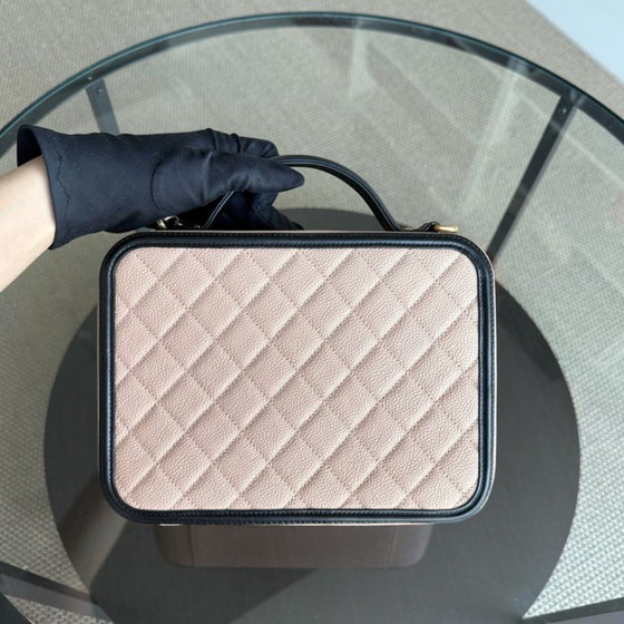 Image 1 of Chanel Camera Filigree Box Bag Large - Caviar Quilted Grained Calfskin Black Beige Gold Hardware Series 23