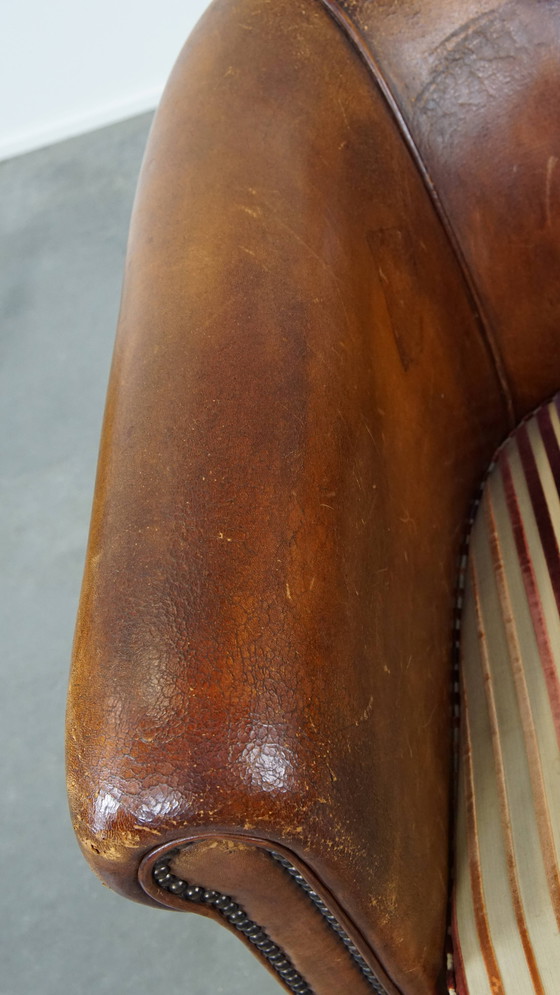 Image 1 of Vintage Cognac-Kleurige Clubfauteuil Gemaakt van Schapenleer