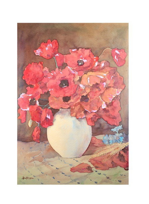 Jopie Huisman --Giclée de couleurs Coquelicots dans un vase blanc