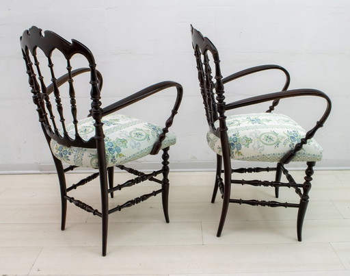  Pair of Giuseppe Gaetano Descalzi Midcentury Italian Chiavari Armchairs, 50