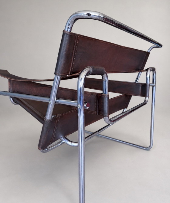 Image 1 of Fauteuil vintage Wassily B3 de Marcel Breuer pour Bononia/Gavina, Italie, cuir marron
